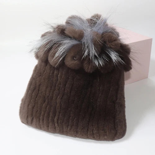 Hot Sale Russia Winter Quality Real Fur Hat Natural Warm Rex Rabbit Fur Cap Lady Warm Knitted 100% Genuine Rex Rabbit Fur Hats