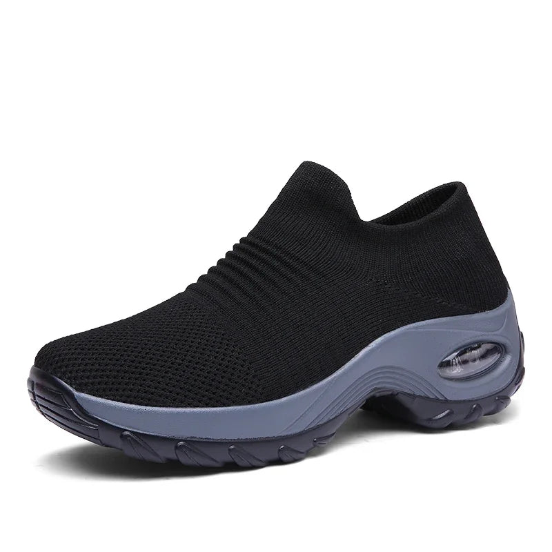 Zapatillas deportivas de mujer, moda de verano, color negro, informales, de malla transpirable, ligeras, con cámara de aire, antideslizantes, para correr