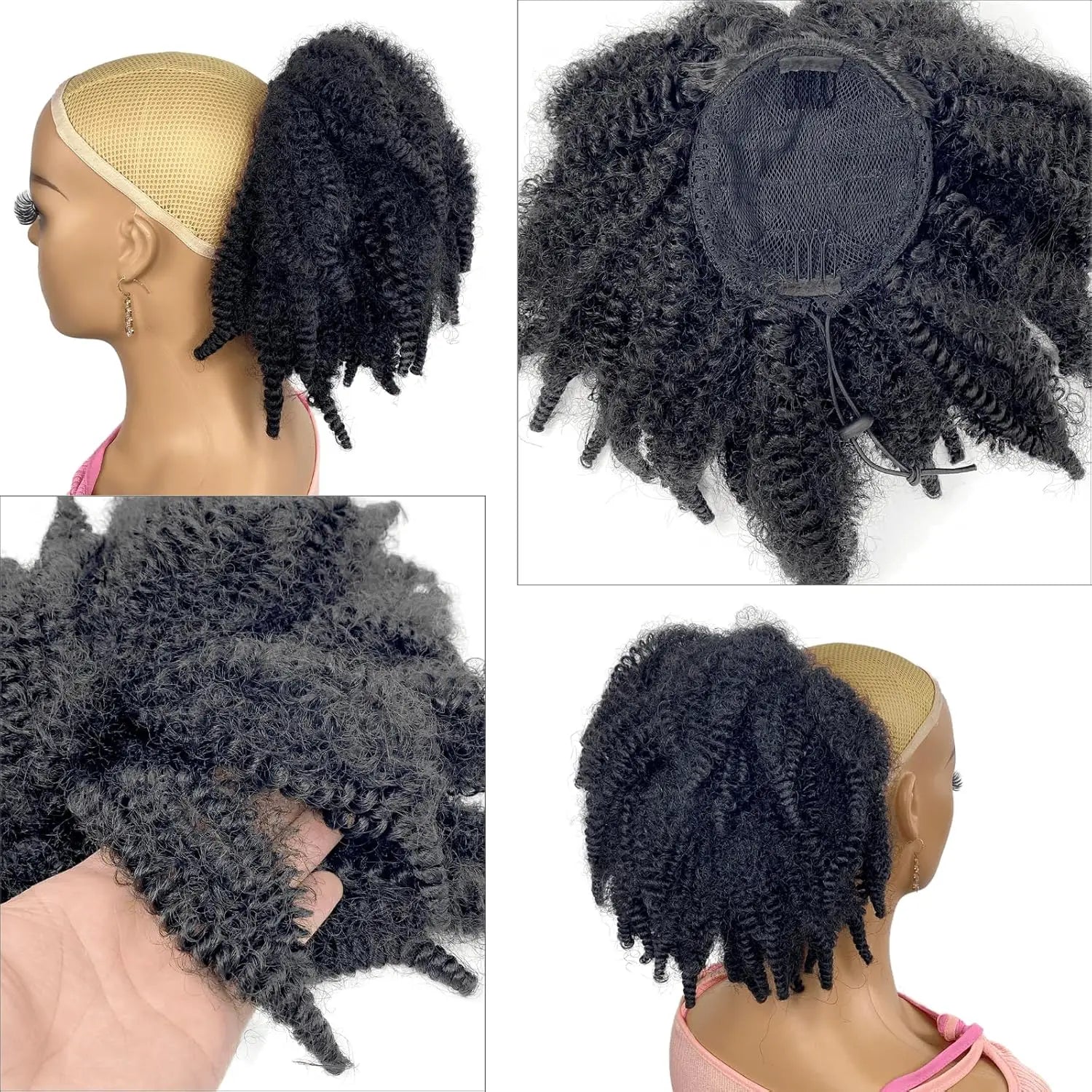 Queue de cheval courte de 10 pouces en cheveux Marley, cordon de serrage, chignon afro noir 4C, cheveux de tressage avec pinces, queue de cheval synthétique bouclée afro crépu