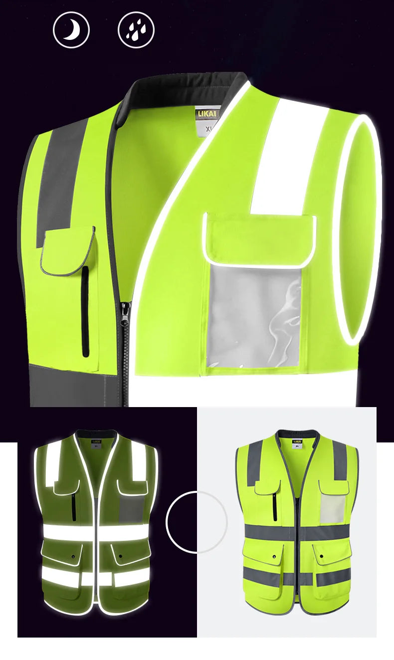 Road Work Vest for Man With Pockets Hi Vis Vest Outdoor Construction Protective Workwear Work Wear Vest