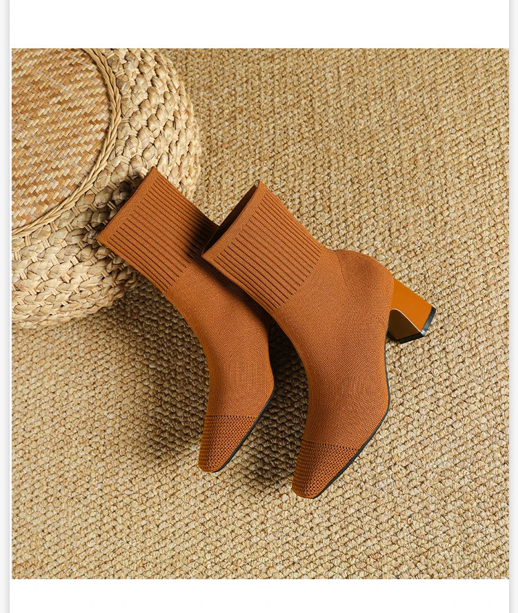 Women's Boots New Fashion Pointed Soft Knitted Casual Comfortable Shoes (heel height 4.5cm, )