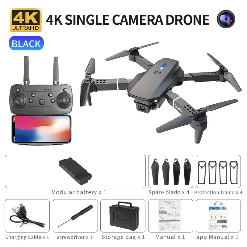 Dron profesional mini de control remoto E88 4K HD con cámara aérea WiFi FPV, cuadricóptero plegable, helicóptero RC, juguete para niños, regalo