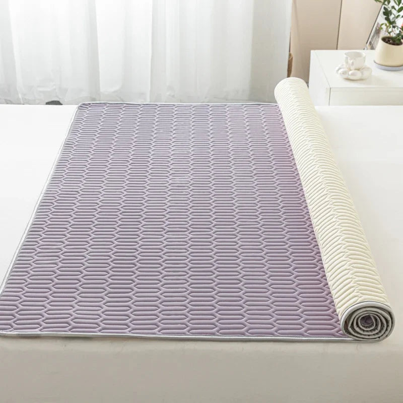 Cooling Bed Sheet Set with Pillowcases Ice Silk & Latex Quilted Breathable Cover Solid Summer Bedding Comfort & Heat Resistance