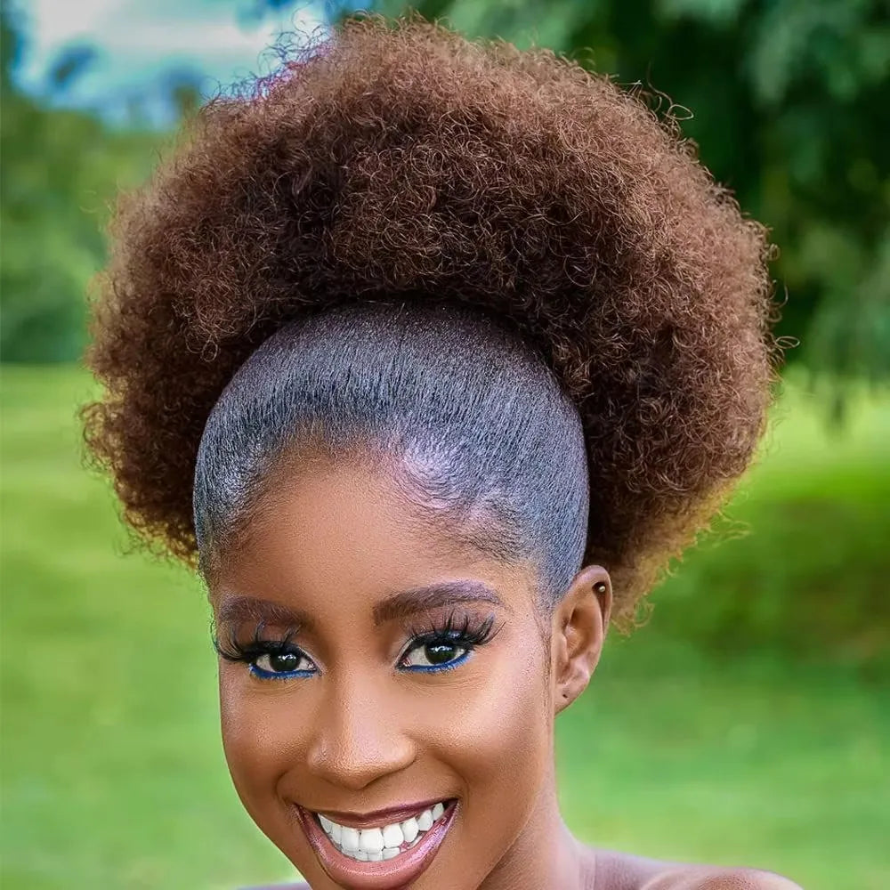 Large Afro Puff Drawstring Ponytail Short Kinky Curly Hair Bun Extension Synthetic Hairpieces Updo Hair Extensions with Clips