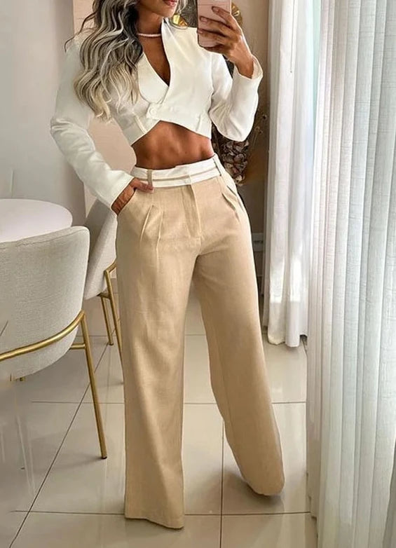 Womens Two Piece Sets Outfit Autumn Winter Spring New Fashion Casual Solid Color Loose Fitting Short Top and Pants Set
