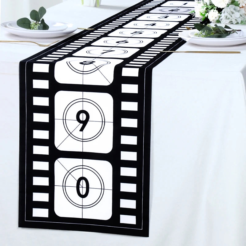 Camino de Mesa para Noche de Cine de 12 X 72 Pulgadas, Estampado de Tira de Película, Decoración de Carrete de Cine, Decoraciones de Manteles Temáticos de Cine