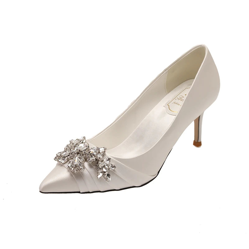 High Heels Pointed Toe Shoes Woman Lace-Up Navy Blue Pumps Sexy Sandals Slip on Shallow Mouth All-Match Footwear Spikes