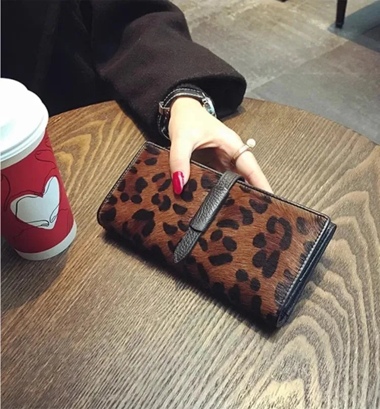 Luxury Designer Wallets For Women High Quality Genuine Leather Leopard Black Clutch Purse 2025 Trend Fashion Long Card Holder