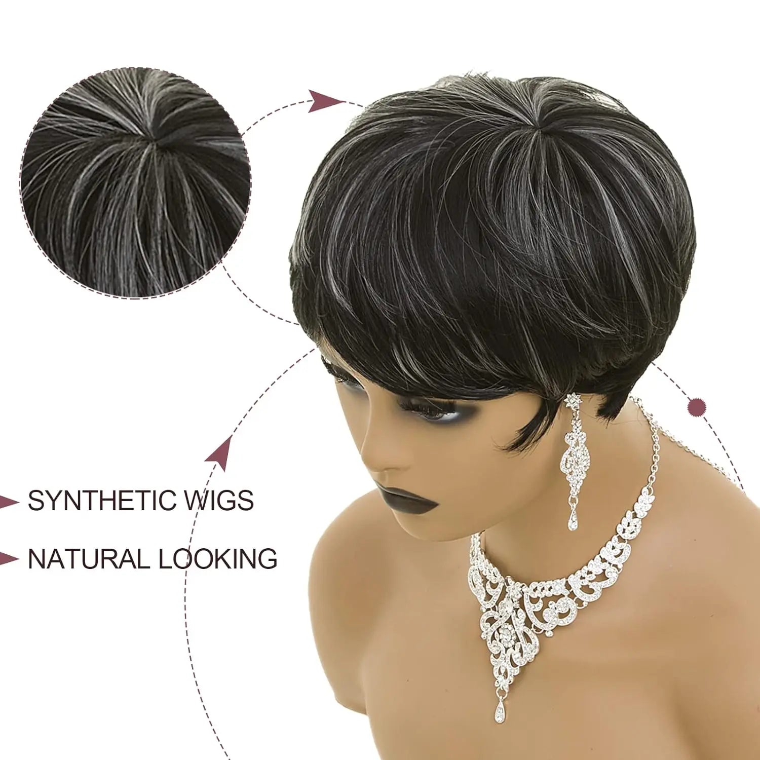 Grå Pixie Cut Parykk Kort Grå Parykk for Kvinner Pixie Cut Parykk med Pannelugg Kort Syntetisk Parykk for Svarte Kvinner Fluffy Pixie Krøller