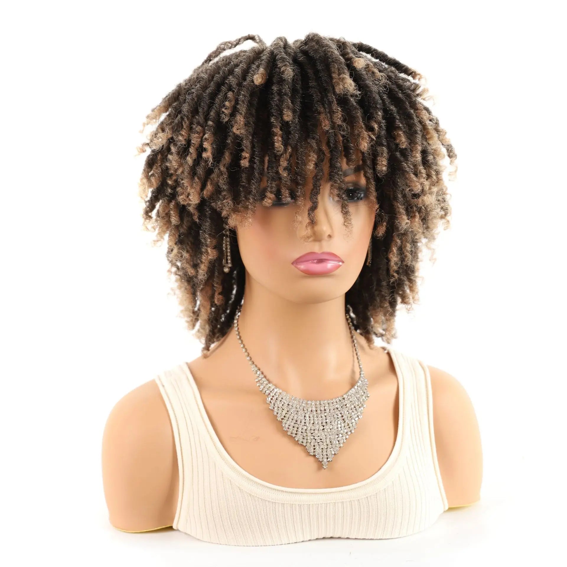 Heat Resistant Synthetic Multicolor African Faux Locs Wig Tube Curl Hollow Curl Small Curly Full Wig