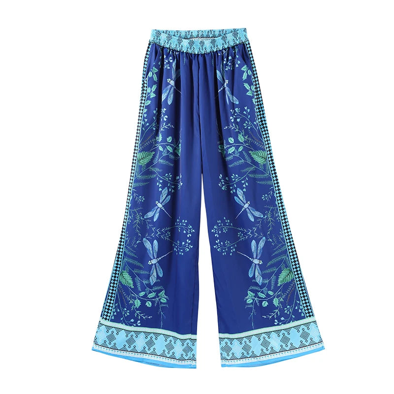 Conjunto de pantalones largos estampados para mujer, elegante camisa de manga larga con cuello en V, pantalón ancho holgado, traje de verano de 2 piezas para mujer, estilo urbano