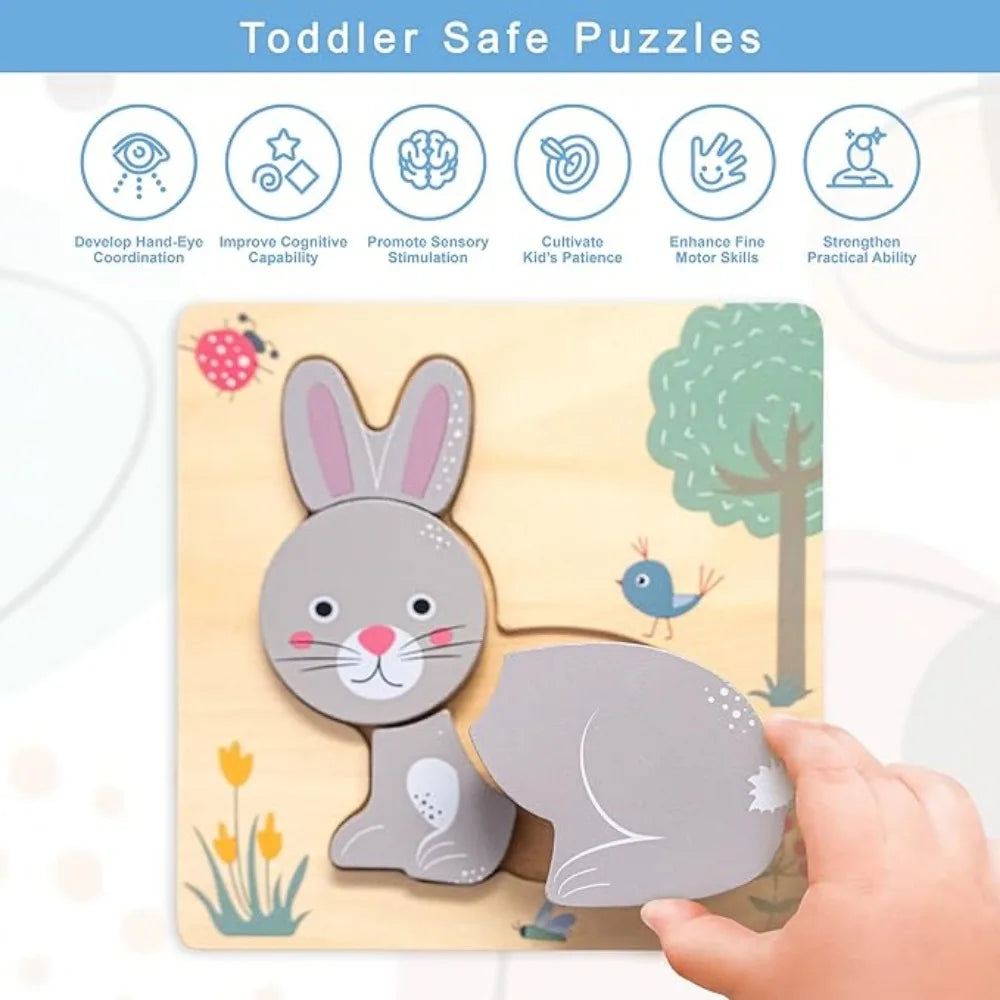 3D Wooden Cartoon Animals Cognitive Puzzles For Kids Children's Wooden Puzzles Toys Colors Shapes Baby Educational Toys Game