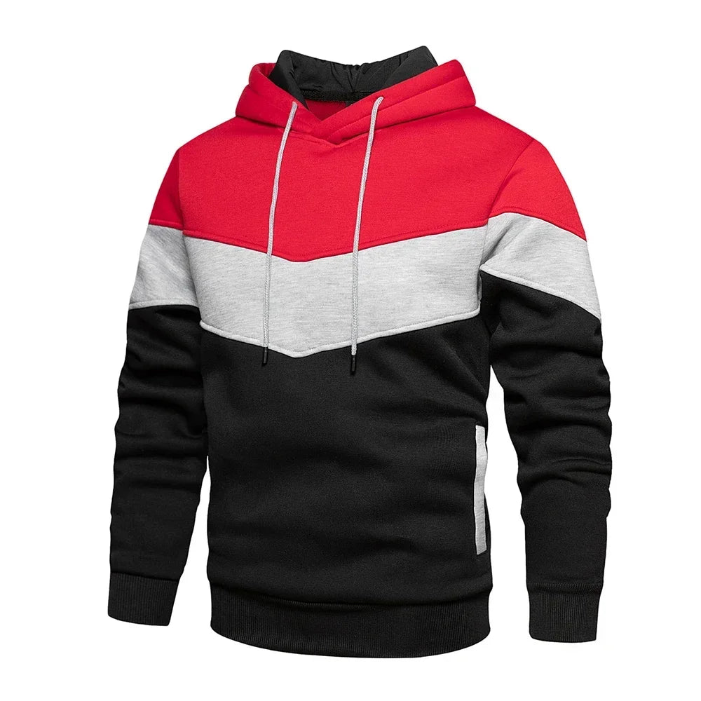 Men's Patchwork Hooded Sweatshirt Hoodies Clothing Casual Loose Fleece Warm Streetwear Male Fashion Autumn Winter Sports Outwear