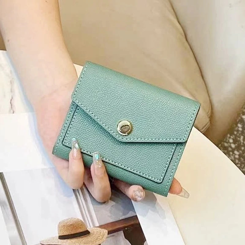 Cartera corta de lujo de diseñador para mujer, de cuero genuino, monedero de marca de moda con iniciales personalizadas, tarjetero de piel de vaca para señora