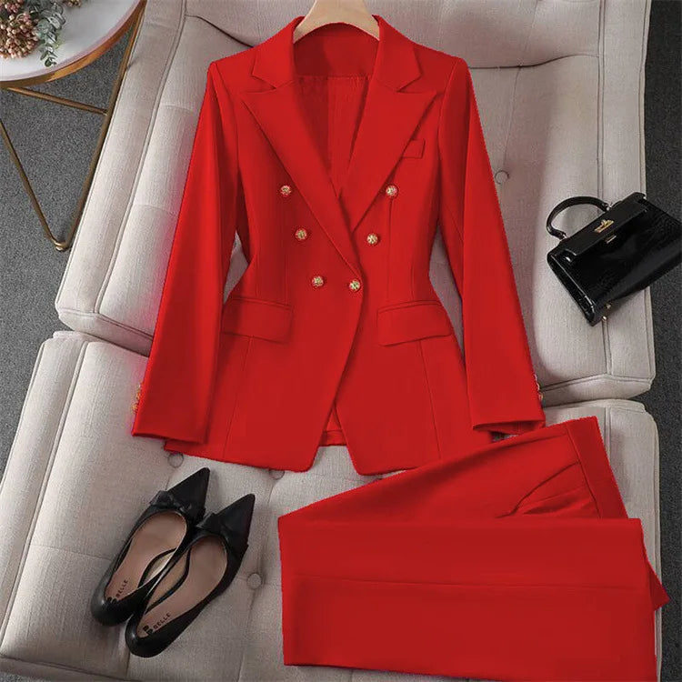 Casual Long Sleeve Blazer Pant Sets Suits For Woman Fashion 2 Pieces Set For Women Office Lady Coats Jackets