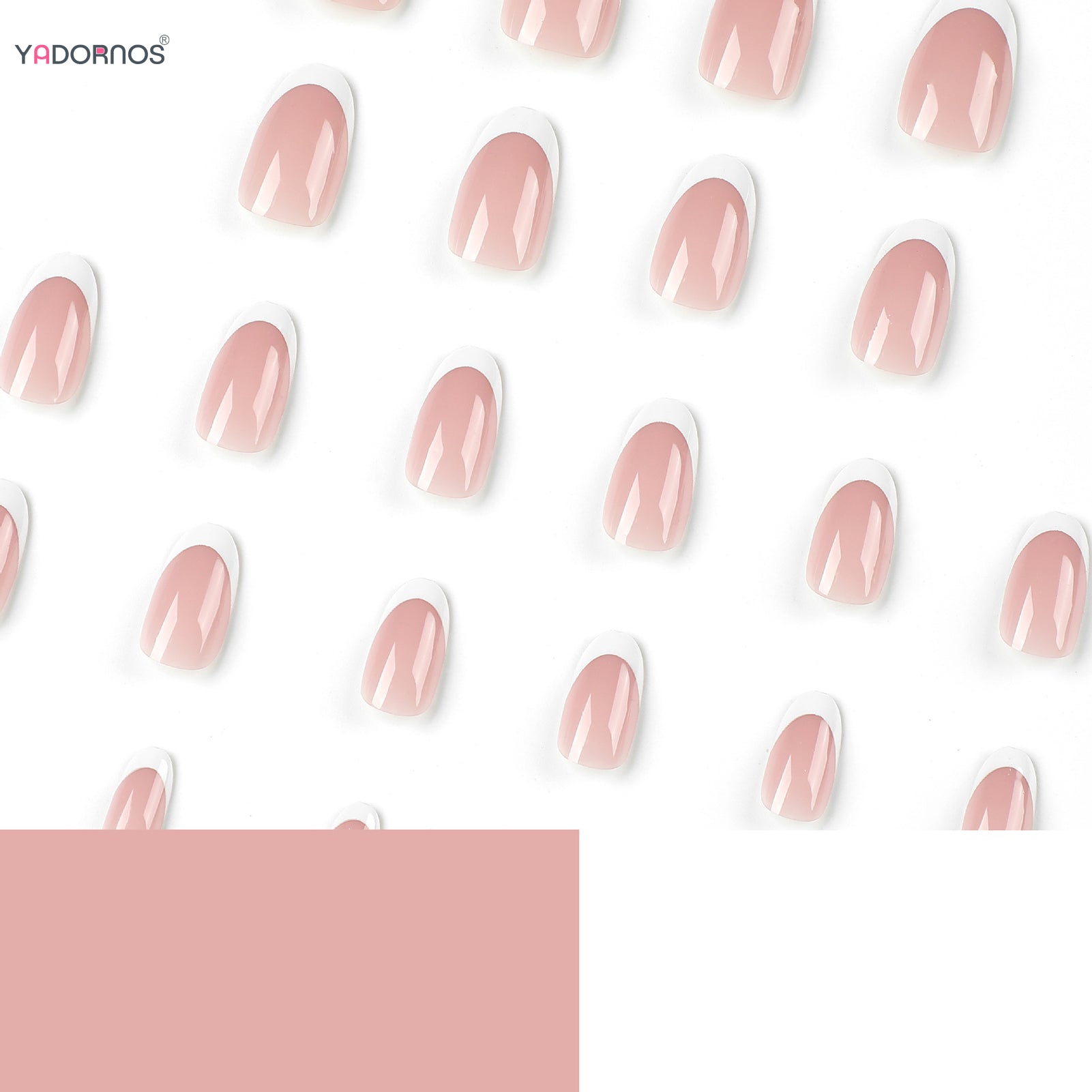 White French False Nails Nude Color Sweet Press on Nails Almond Full Cover Fake Nails Finished Fingernails Art for Bride Wedding
