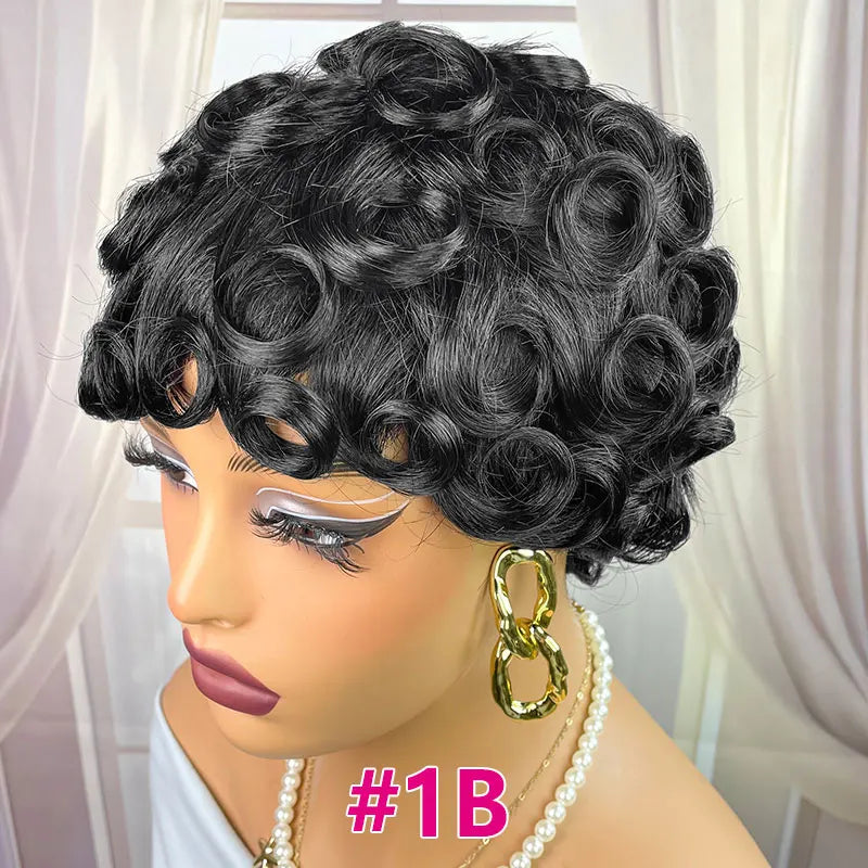 Short Pixie Cut Wigs Human Hair #27 Layered Curly Pixie Cut Wigs For Black Women Brazilian Full Machine Made Wig Pixie Curly On Sale