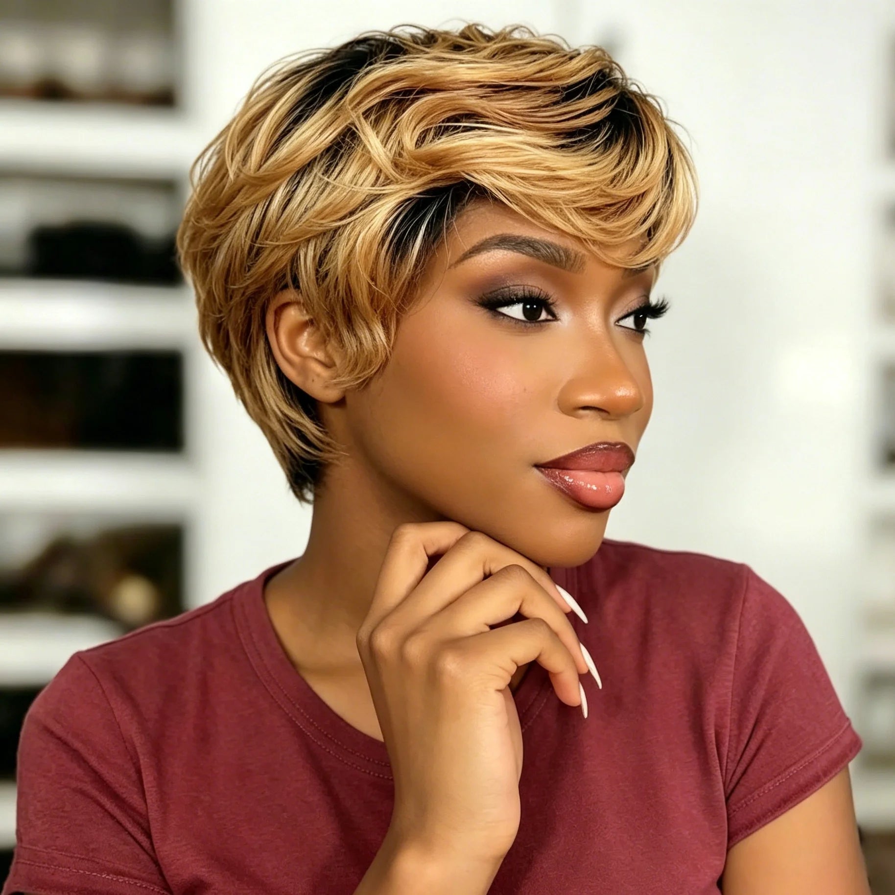 Pixie Cut Wig Human Hair For Women 1B30 Short Straight Wigs Full Machine Made Wig Pixie Curly Black 1B Color