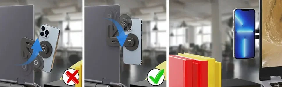 Magnetic Laptop Phone Holder Computer Monitor Side Cell Phone Slim& Foldable For iPhone 14 13 12 Series Case and All Phone