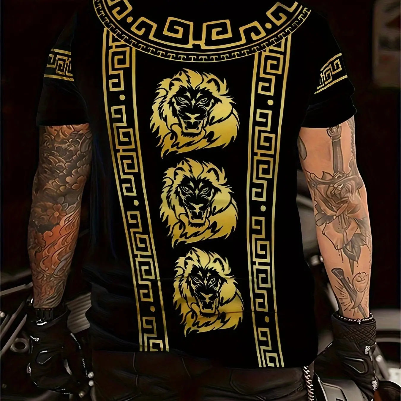 Luxury Men's T-Shirt Animal Tees Gold Lion 3d Print Short Sleeved T-Shirt Summer Casual Men's Clothing Oversized European Tops