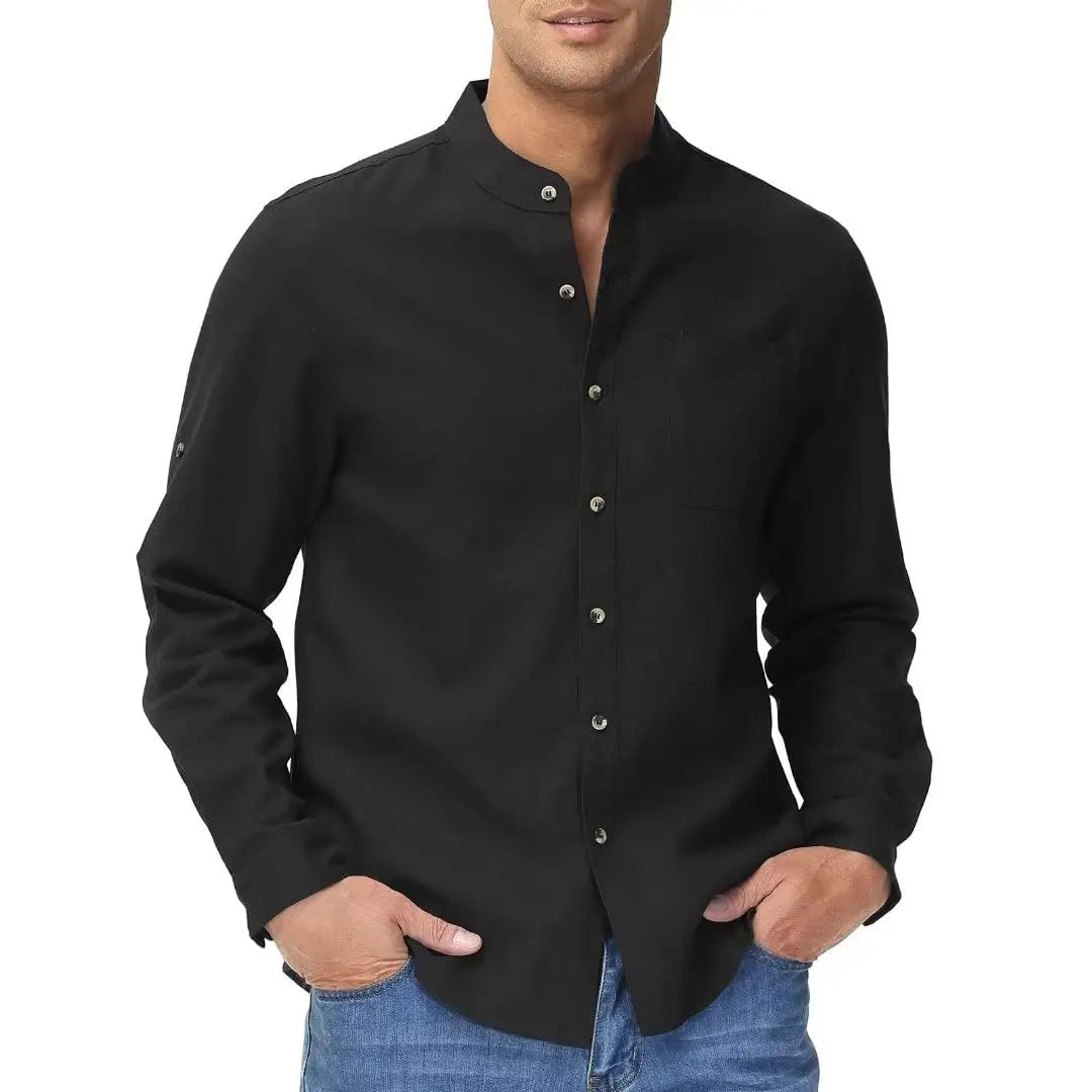 Men's Fashion Collar Henley Shirts Solid Color Casual Shirt for Vacation Men Business Casual Shirt Summer Breathable Daily Shirt