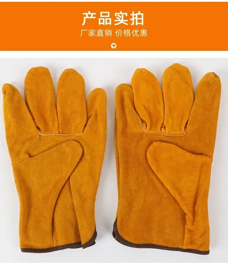 Men Work Gloves Soft Cowhide Driver Hunting Driving Farm Garden Welding Security Protection Safety Protection