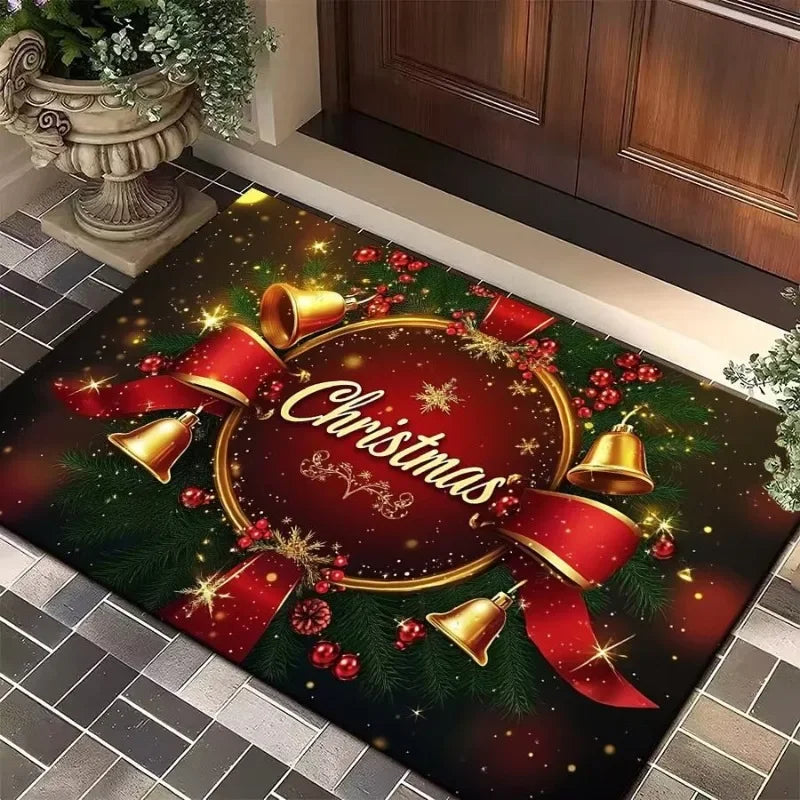 Red Merry Christmas Carpet Bathroom Mat Anti Slip and Retro Absorbent Mat Door Mat New Year Party Red Home Decoration Carpet