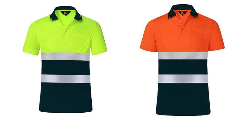 High Visibility Shirts for Work Short Sleeve Breathable Two Tone Workwear Polo Reflective Uniform T-shirt for Men Construction