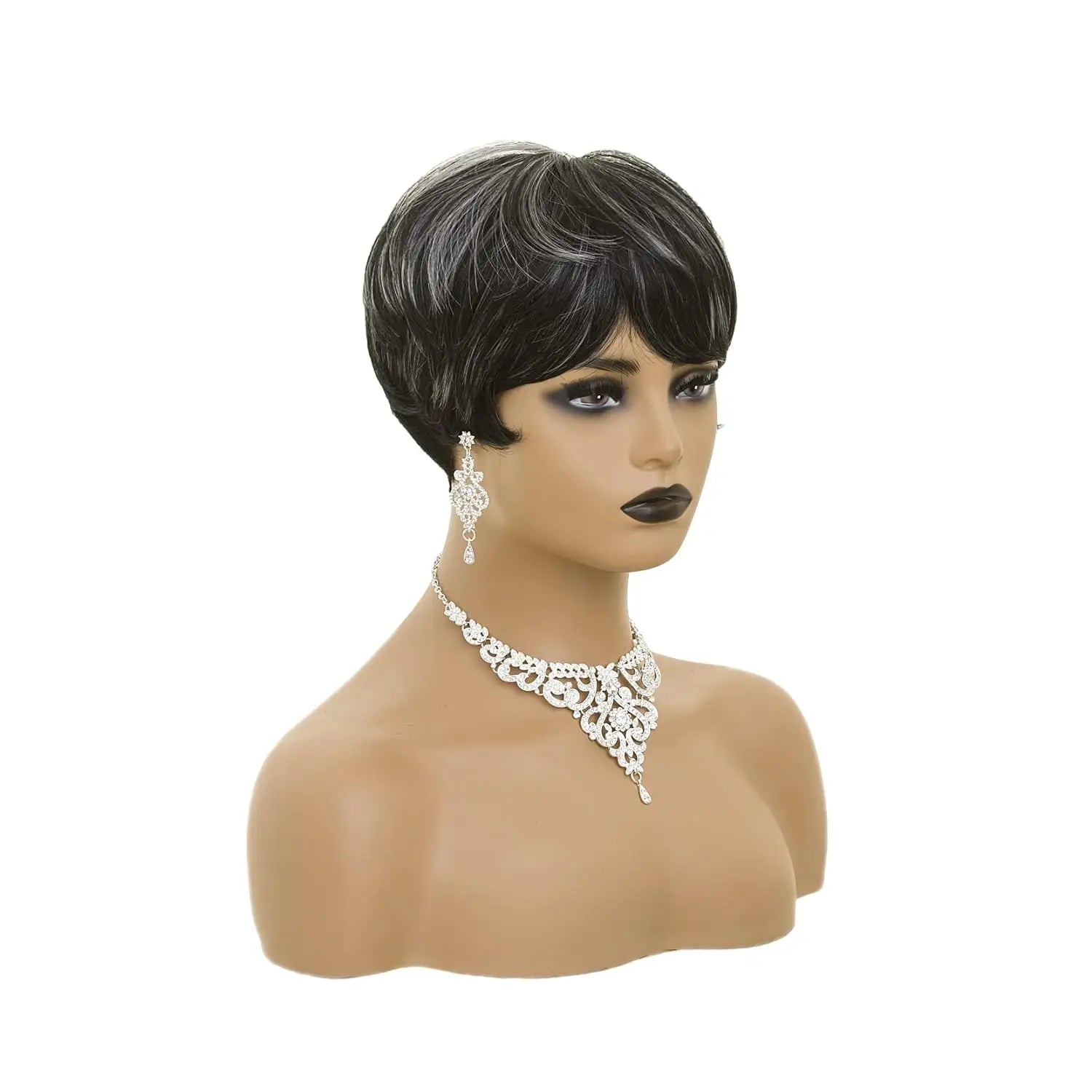 Grå Pixie Cut Parykk Kort Grå Parykk for Kvinner Pixie Cut Parykk med Pannelugg Kort Syntetisk Parykk for Svarte Kvinner Fluffy Pixie Krøller