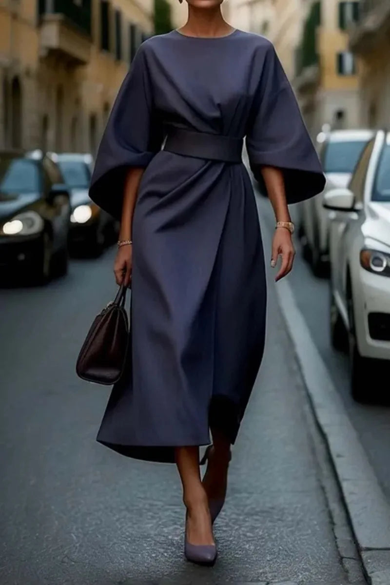 Women's Clothing Fashion Black Dress Temperament Elegant Casual Waist-closing Maxi Bat Sleeve Dresses For Women Robe Femel