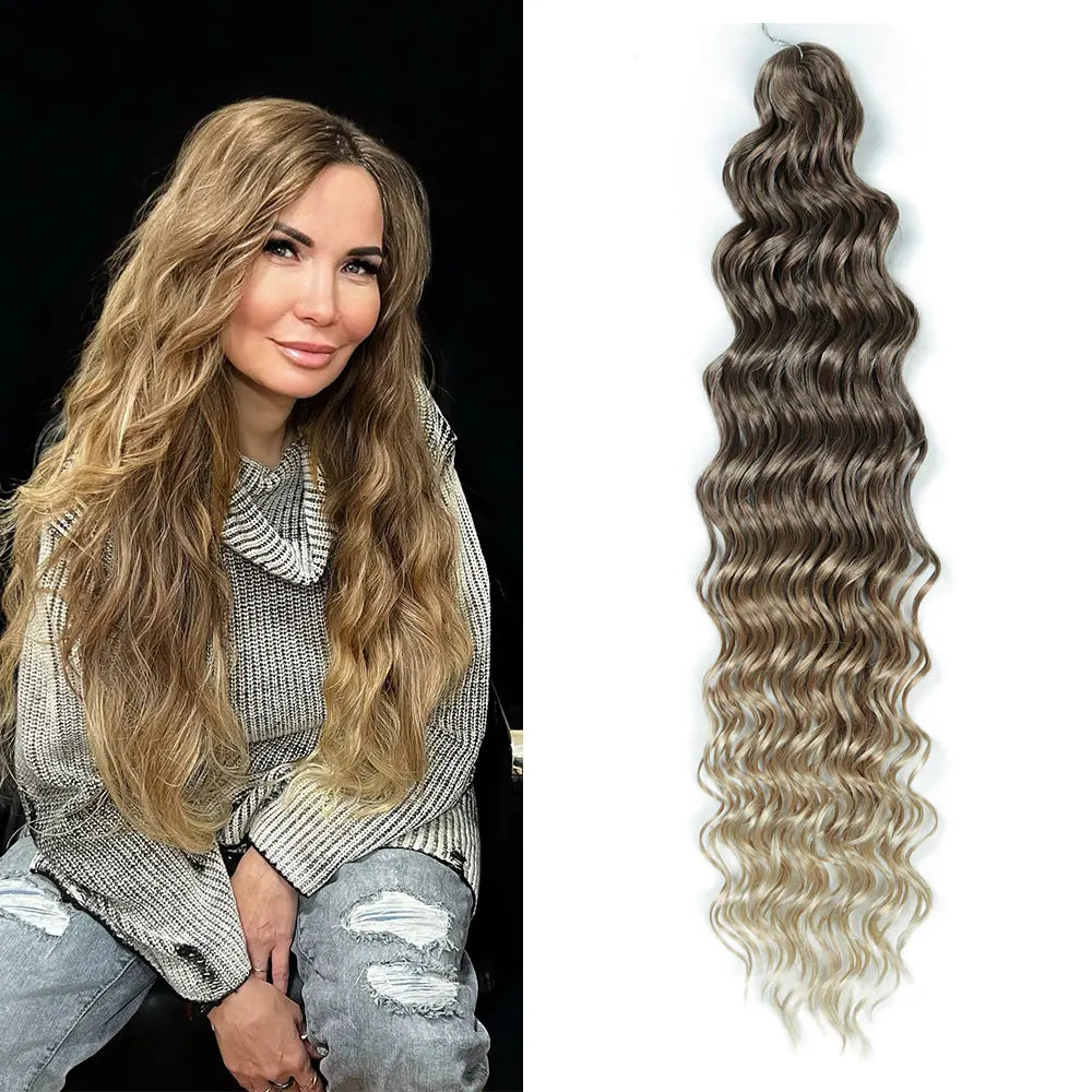ALIBABY 24Inch Synthetic Loose Deep Wave Braiding Hair Extension Water Wave Crochet Braid Hair for Braids Ombre Blonde Fake Hair