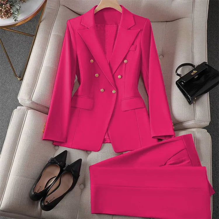 Casual Long Sleeve Blazer Pant Sets Suits For Woman Fashion 2 Pieces Set For Women Office Lady Coats Jackets