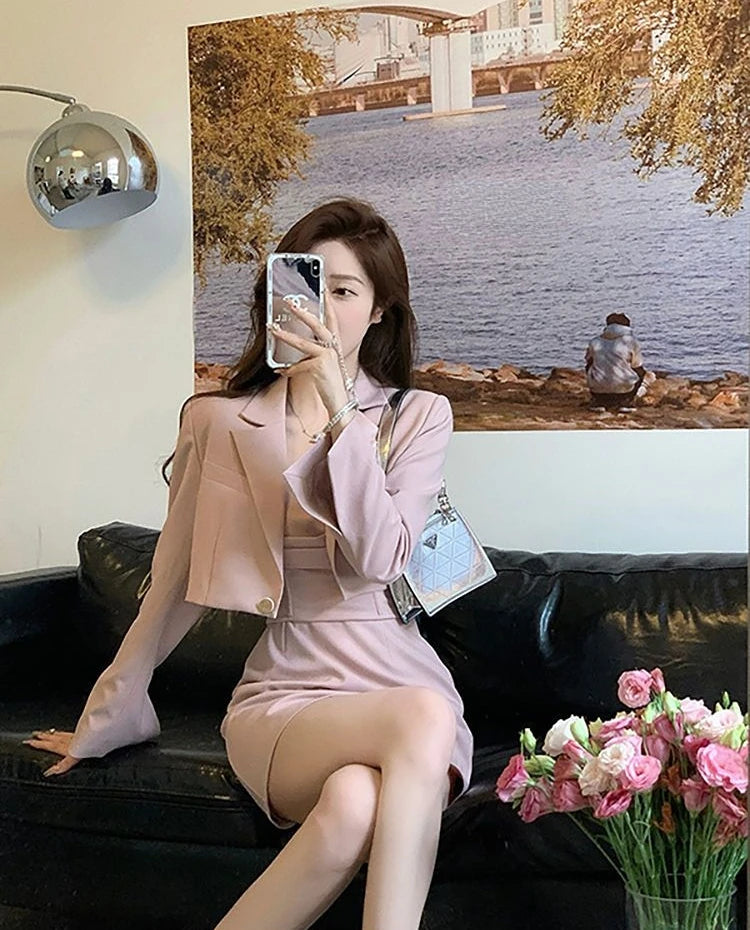 Sexy Suit with Skirt and Blazer Womens Short 2 Sets Outfit Mini Summer Night Club Two Piece Set for Women Formal Event Pink