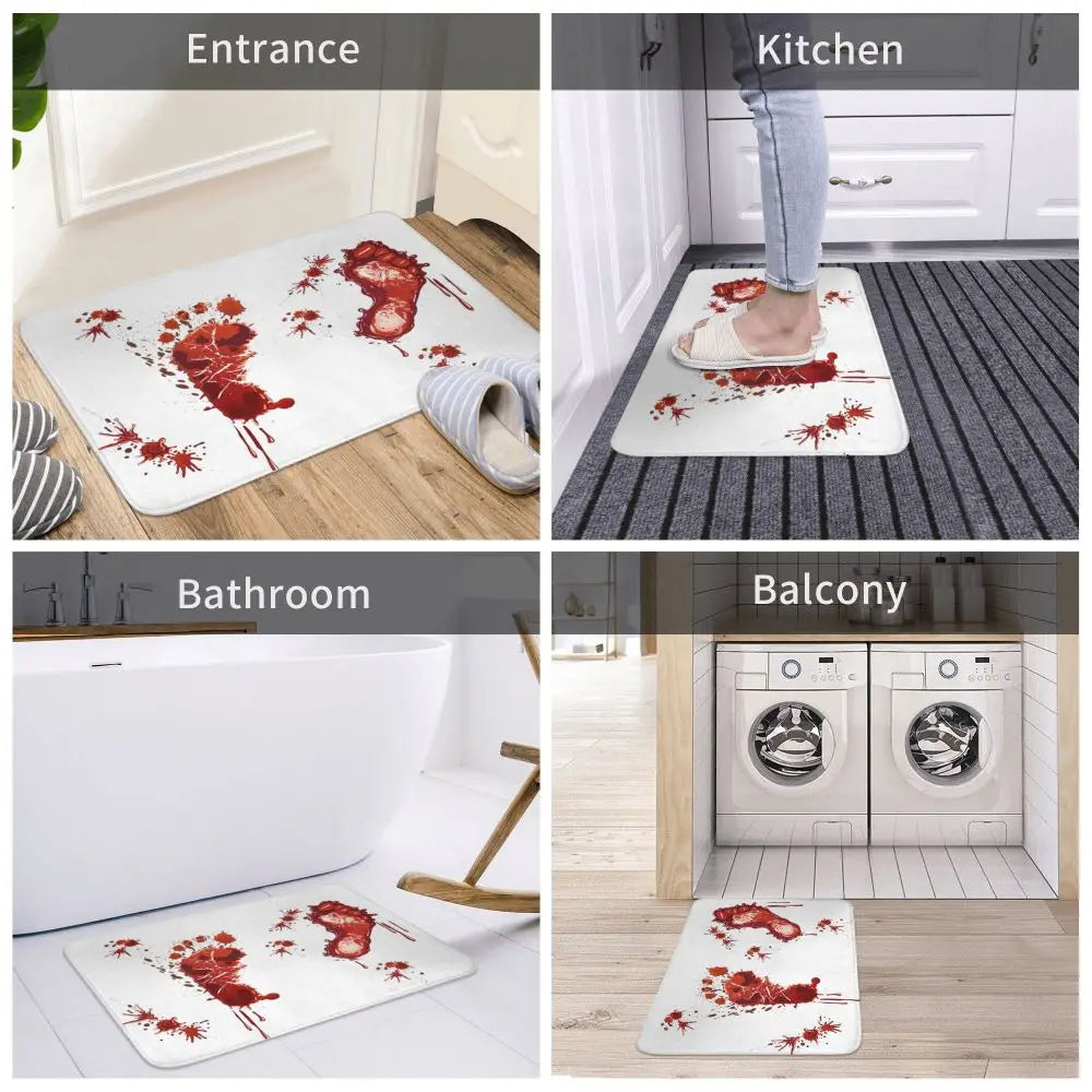 Bloody Footprints Bath Mat Anti-Slip Blood Toilet Pad Quick Dry for Shower Home Entrance Foot Mat Waterproof Bathroom Carpet