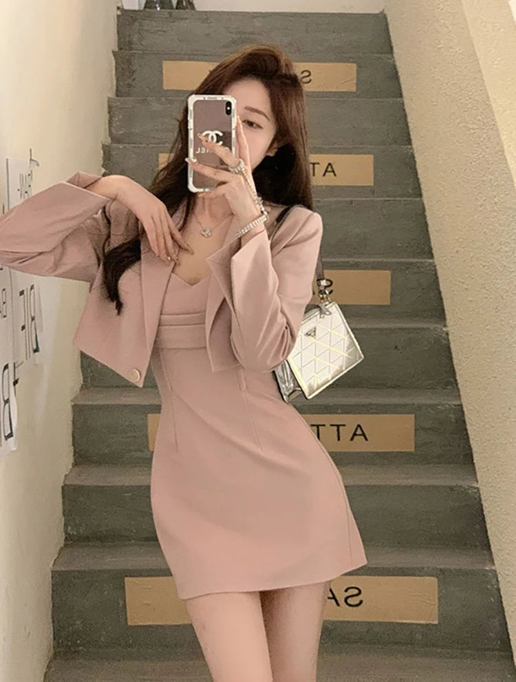 Sexy Suit with Skirt and Blazer Womens Short 2 Sets Outfit Mini Summer Night Club Two Piece Set for Women Formal Event Pink