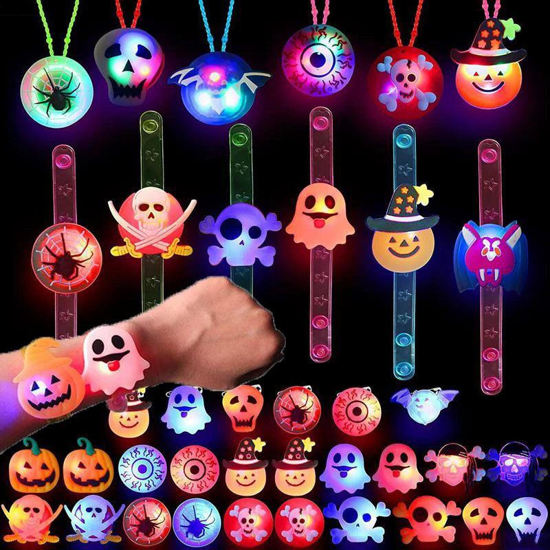 5/10/20PCS Glowing Pumpkin Ghost Bracelet Rings Kids Night Toys Halloween Party Favor Children Gifts Festival Carnival Giveaways