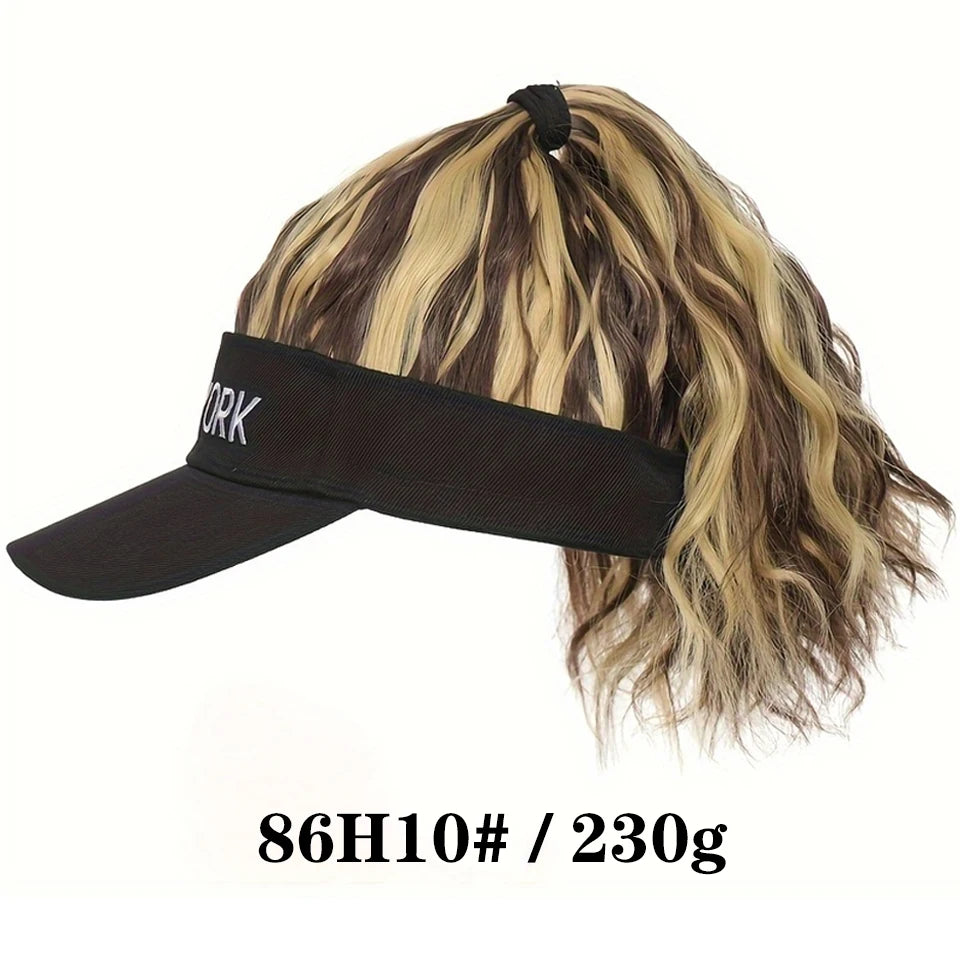 Extensiones de cabello sintético para mujer, rizadas, coleta, pelucas, sombrero, cubierta de cabeza conectada, gorra con visera, peluca para mujer, uso primavera-verano