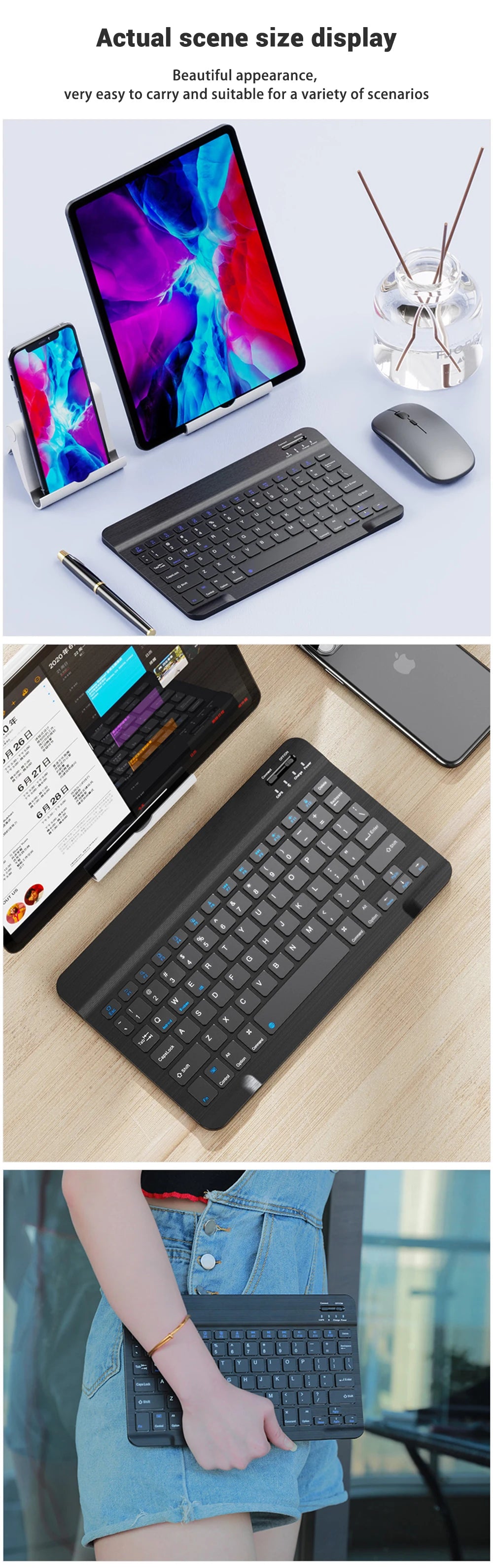 Teclado y ratón inalámbricos Bluetooth para IOS Android Windows Tablet para iPad Air Mini Pro teclado español coreano portugués ruso