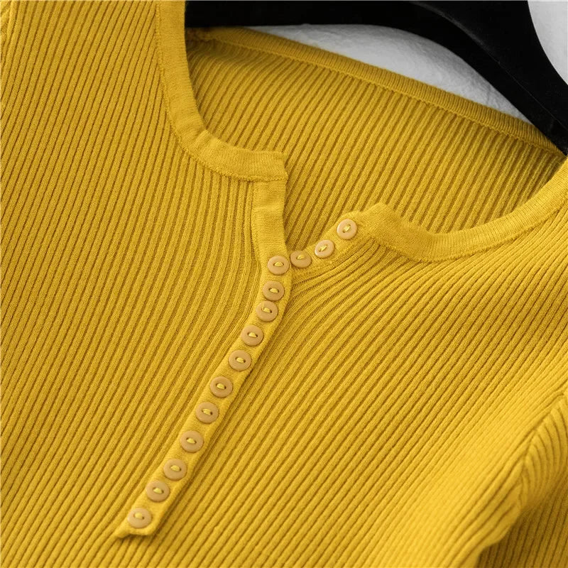 Korea Autumn Winter Button V Neck Sweater Women Basic Slim Pullover Women Sweaters And Pullovers Knit Jumper Soft Warm Tops