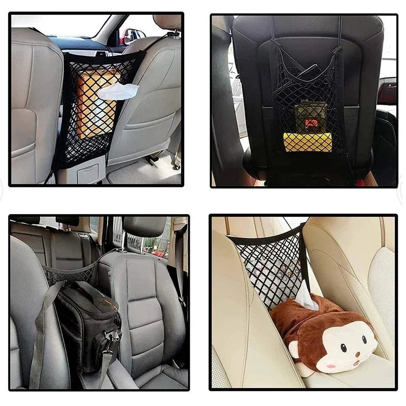 Bolsa de red para almacenamiento en el coche entre asientos, organizador de red de malla elástica, barrera para perros, accesorios de interior de coche