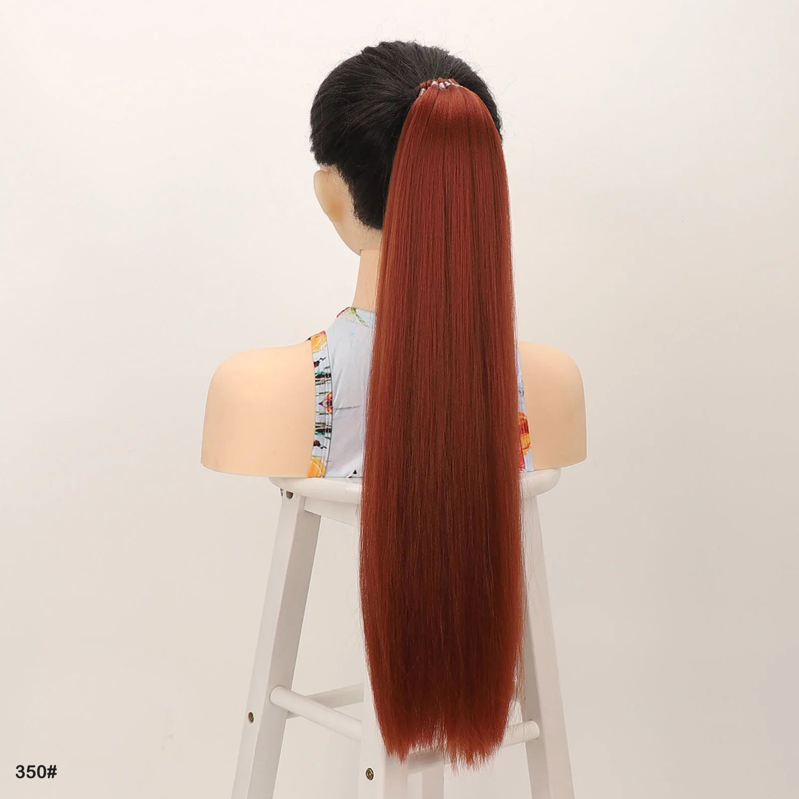 Synthetic Hair Ponytail With Rubber Band Ring Long Yaki Straight Puff Kinky Afro Ponytails Black Color For Women