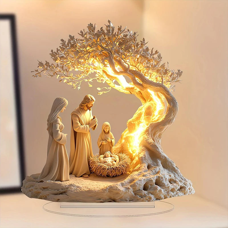 Easter Nativity Scene Figurine Tabletop Decor Nativity Figurine Wood Desk Ornament Craft Decration Church Holiday Christmas Gift
