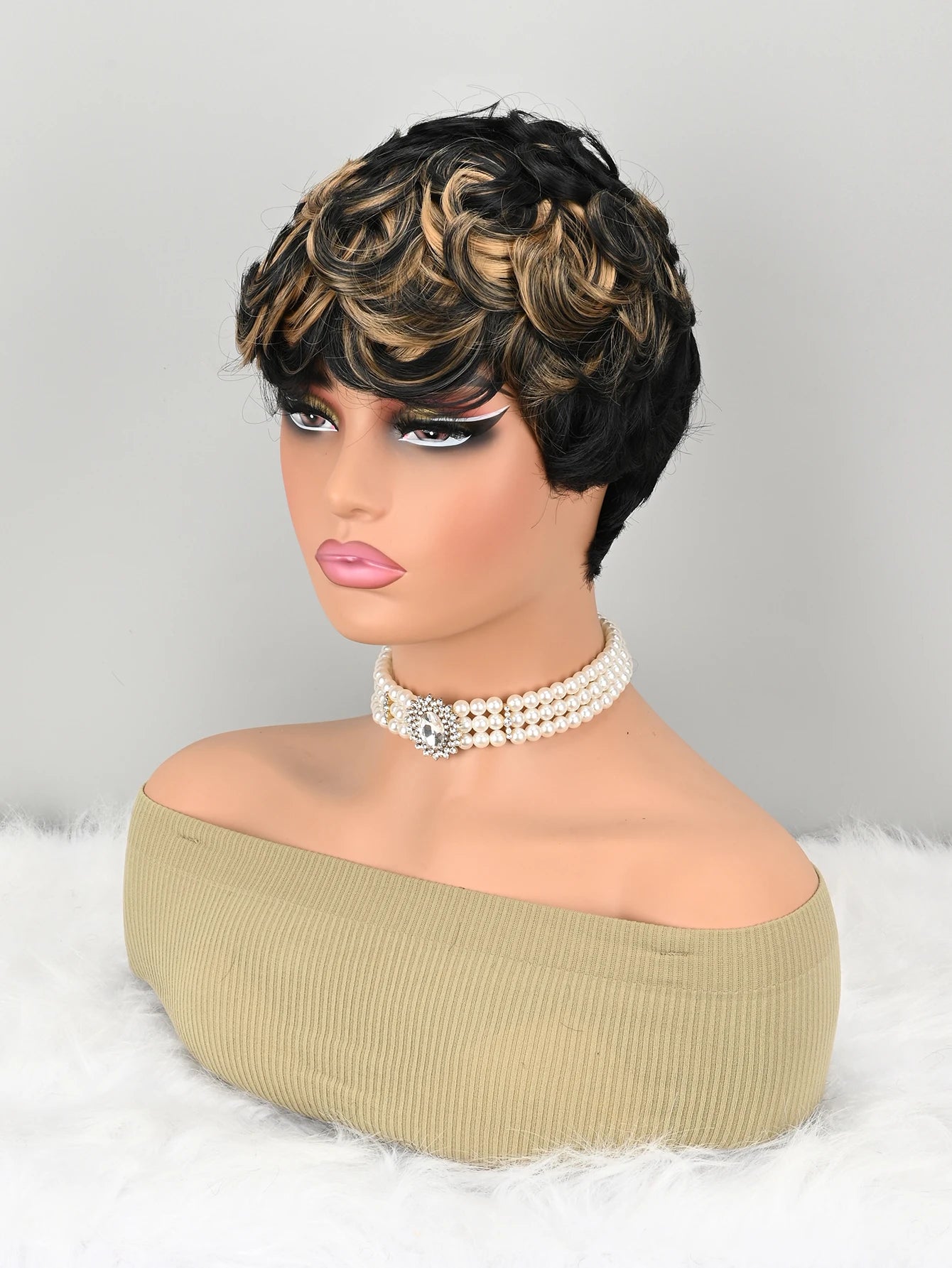 Short Pixie Wigs Short Brown Black Curly Pixie Wigs Synthetic Hair Wigs  Natural Wavy Brown Black Pixie Cut Wig