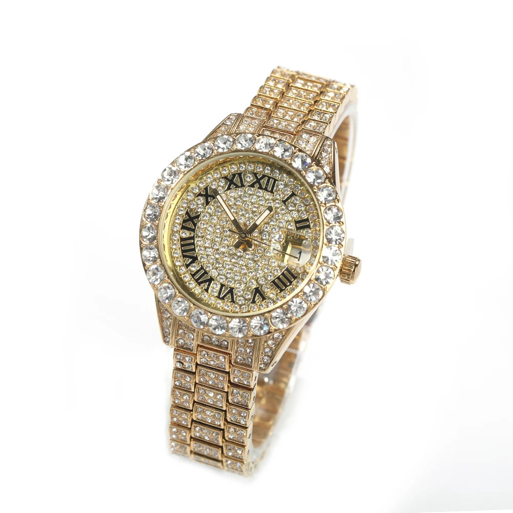 Uwin Women's Watch Baby Pink Iced Out Quartz Clock Small Dial Luxury Rhinestone Waterproof Wrist Watch Small Size For Women