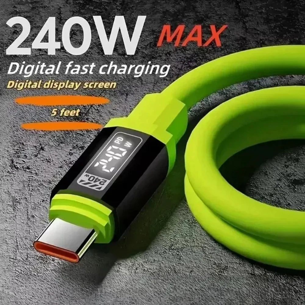 240W PD Type-C to Type-C Cable Liquid Silicone Data Cable Fast Charging Intelligent Flash Charging High-power Cable with HD Digi