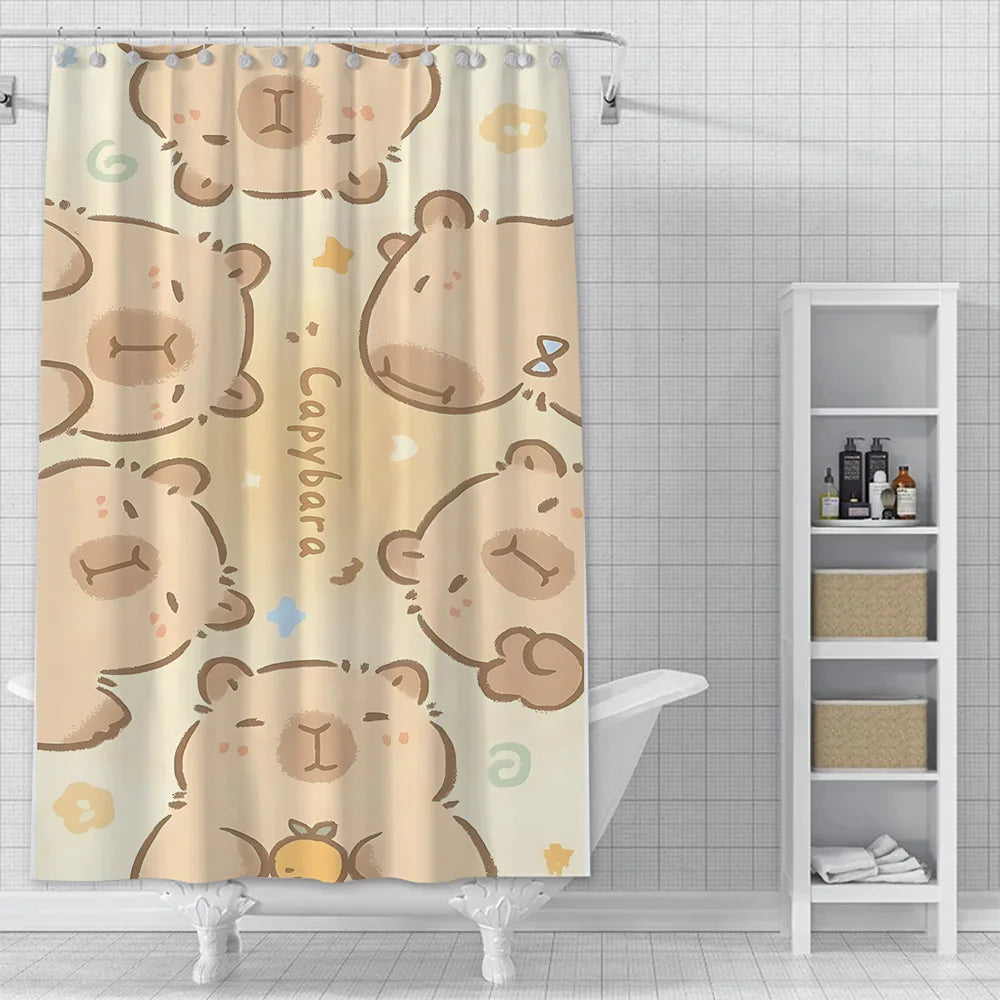 Shower Curtain Waterproof Polyester Fabric Paint Colorful Bath Curtains Kawaii Capybaras Home Bathroom Decor With Hook