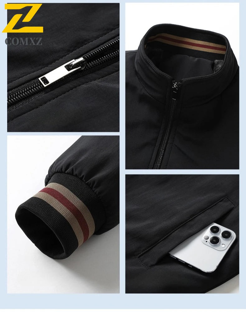 New Men's Jacket Retro Middle Aged Men's Coat Outdoor Waterproof Stand Up Collar Business Jacket Simple Men's Wear 4XL 5XL