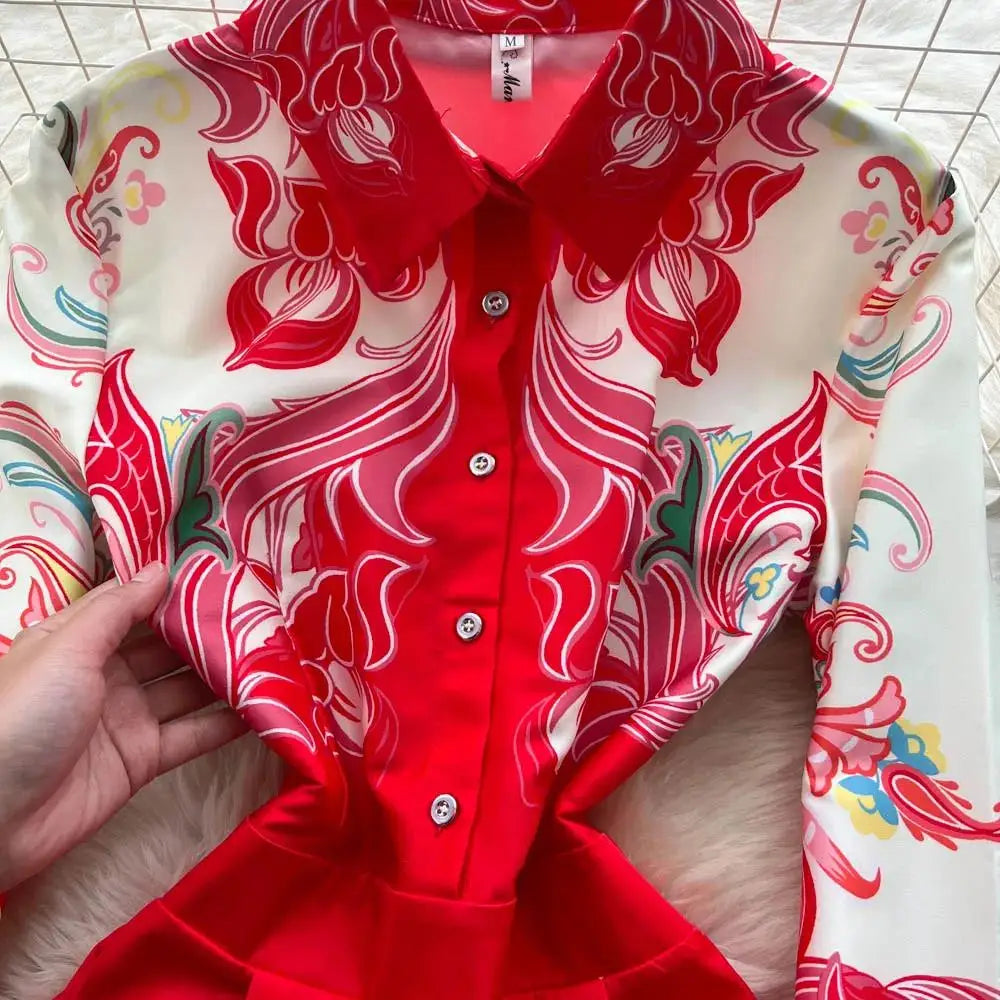 Fashion High-End Feeling Gown Dress Elegant European Court Style Long Printed Slimming New Women's Design Sensation Retro Summer