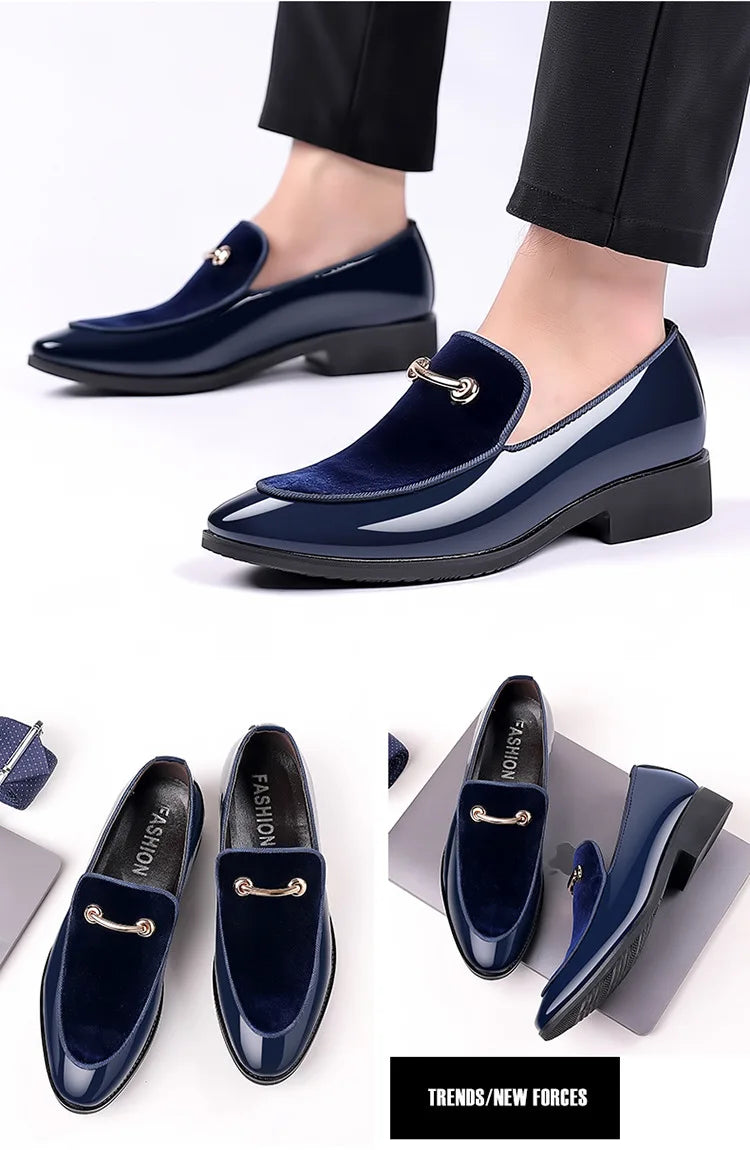 Zapatos de vestir para hombre, de fiesta, negros de lujo, de cuero formal, sin cordones, de charol, de negocios informales, mocasines, talla grande
