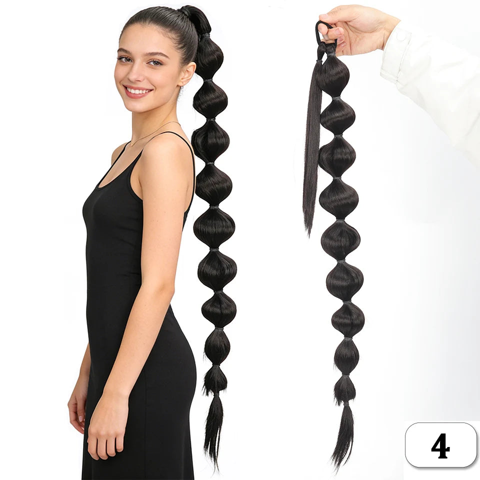 Extensions de cheveux synthétiques queue de cheval africaine moelleuse - Longue tresse étendue avec queue de cheval bulle pour un look volumineux Accessoires capillaires